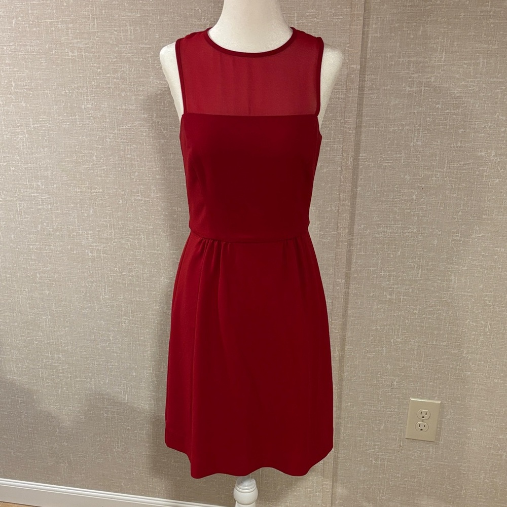 Banana Republic Crimson Sheer Yoke Sleeveless Dress